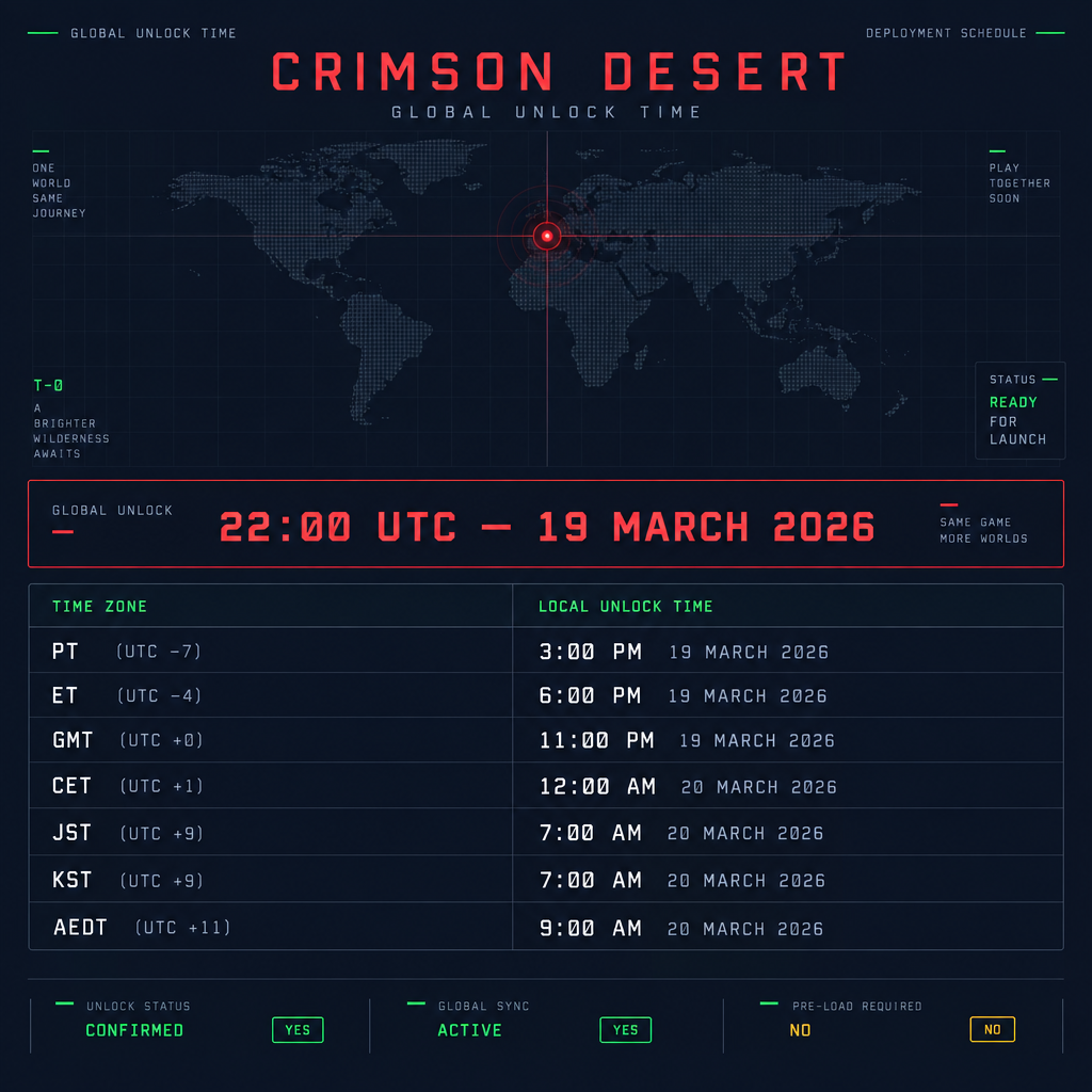 Crimson Desert Release Time Zone Table