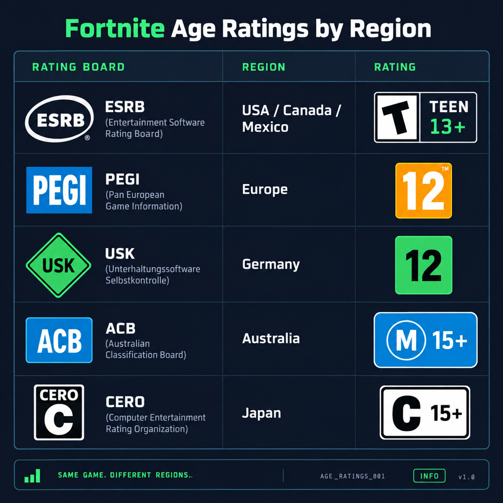 Fortnite Ratings by Region Table
