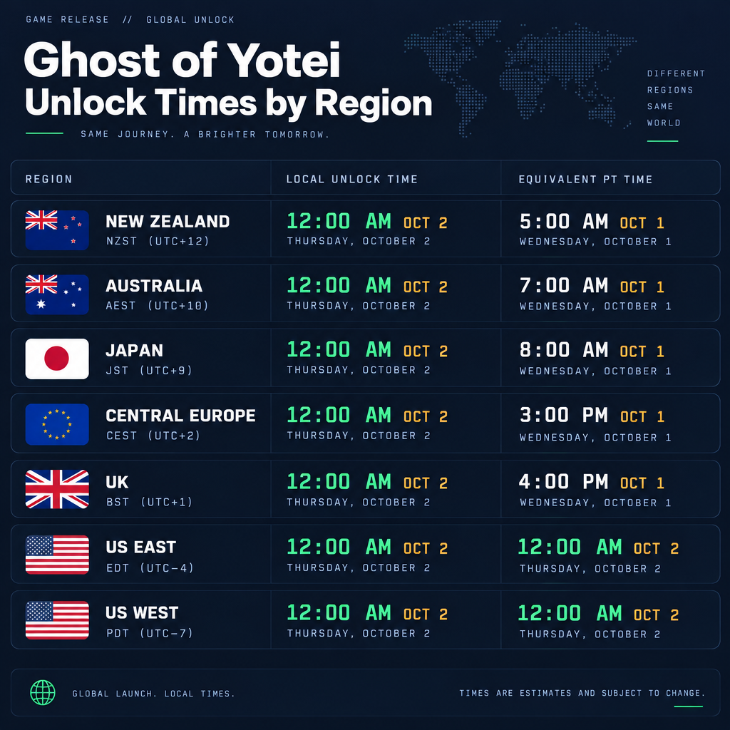 Regional Unlock Time Zone Table