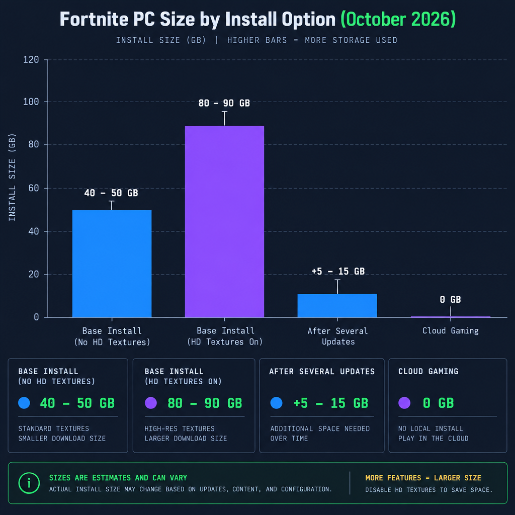 Fortnite PC Install Size Comparison Chart